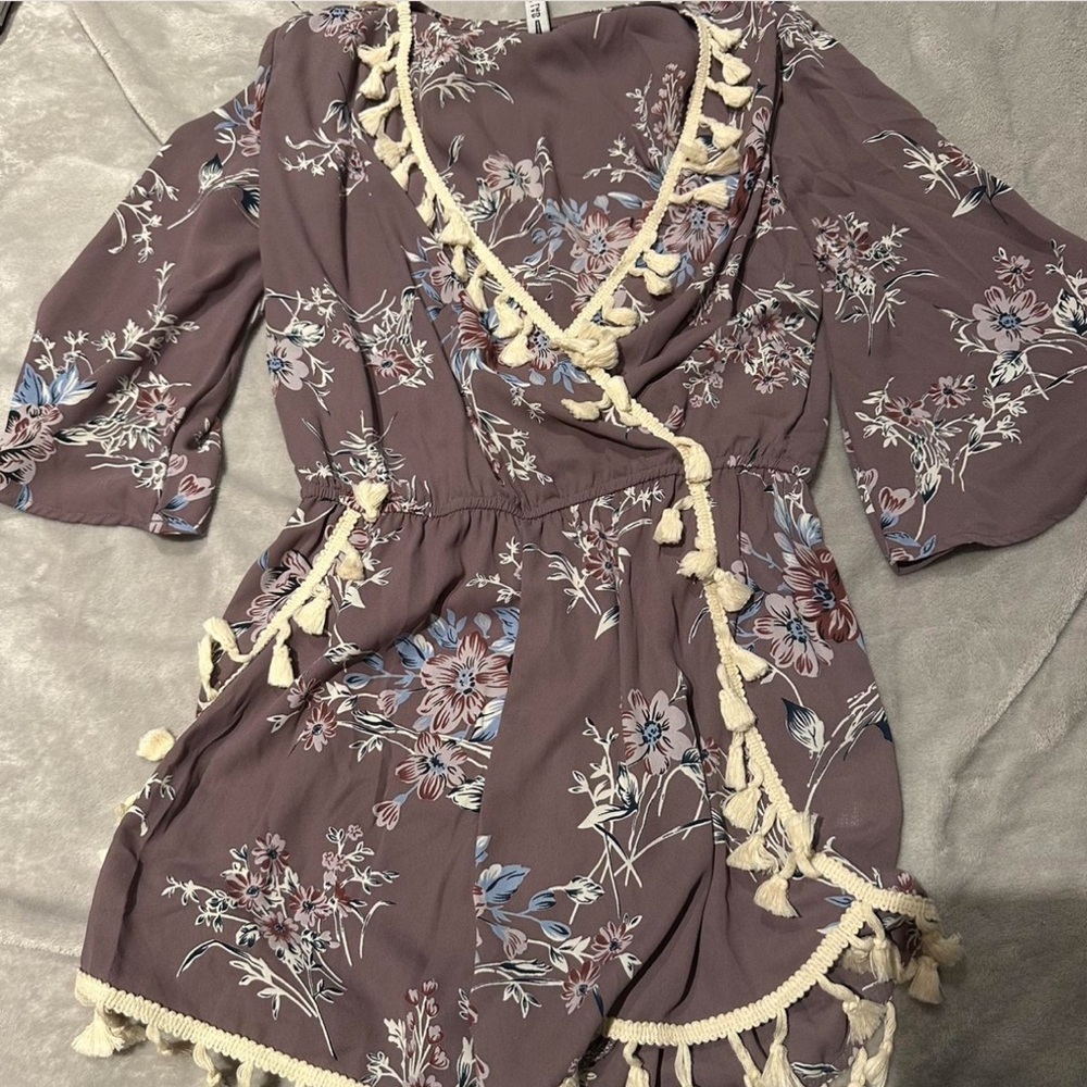 Floral Wrap Dress with Tassel Trim